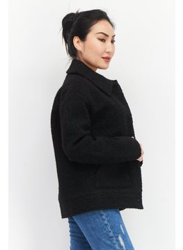 NVLT Women Spread Collar Textured Jacket, Black  - Image 4