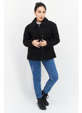 NVLT Women Spread Collar Textured Jacket, Black  - Image 2