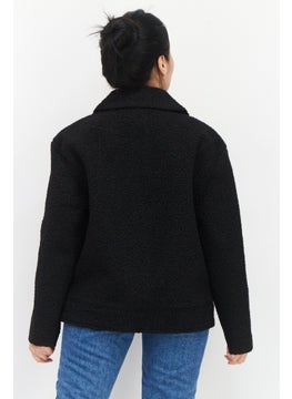 NVLT Women Spread Collar Textured Jacket, Black  - Image 3