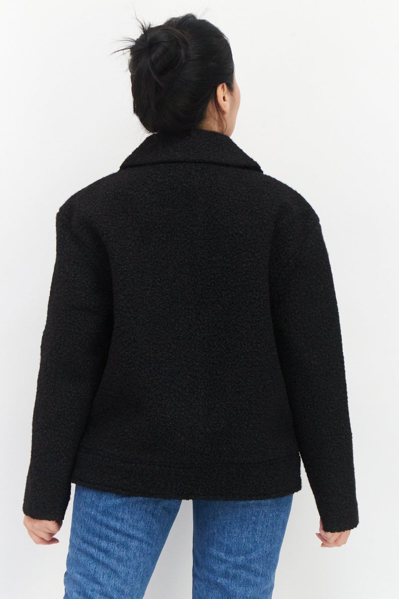 NVLT جاكت مزخرف بقلنسوة منتشرة للنساء، أسود - Image 3