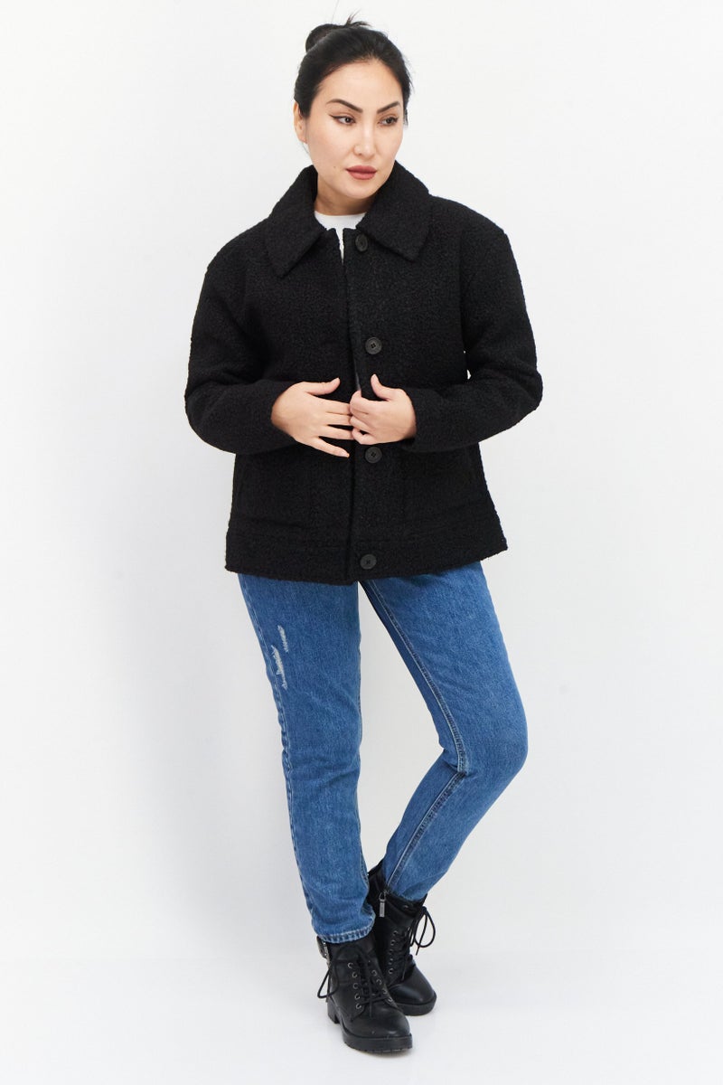 NVLT Women Spread Collar Textured Jacket, Black - Image 2