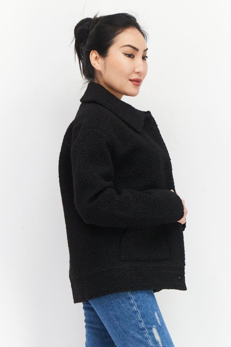 NVLT Women Spread Collar Textured Jacket, Black - Image 4