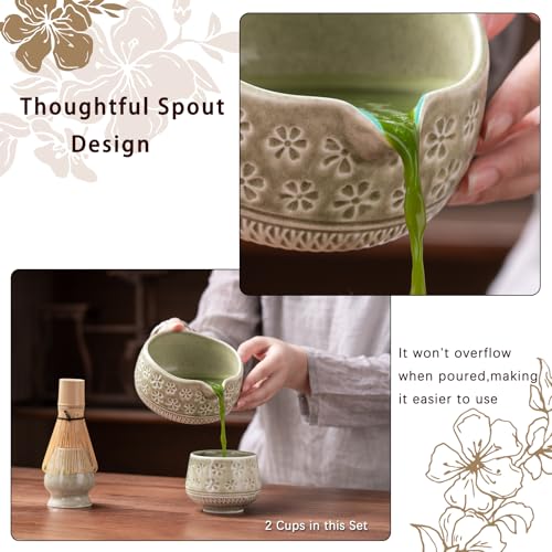 Buucup Matcha Whisk Set, 10 Pcs Matcha Set Includes Matcha Bowl, 2 Cups, Matcha Whisk and Holder, Bamboo Scoop and Spoon, Scoop Rest, Sifter and Tea Towel, Complete Matcha Kit (Mottled Green) - Image 2