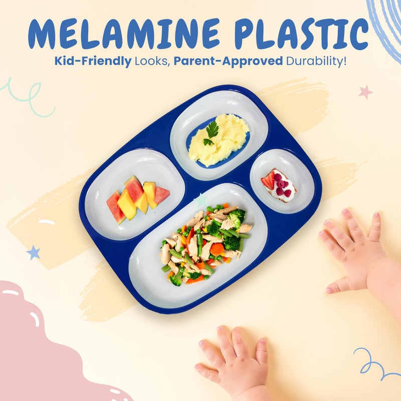 4E's Novelty Set of 4 Melamine Dinner Plates for Kids Boys - Divided Plates for Picky Eater, BPA Free, Toddler Eating Essentials, Boy Dinnerware Set - Image 2