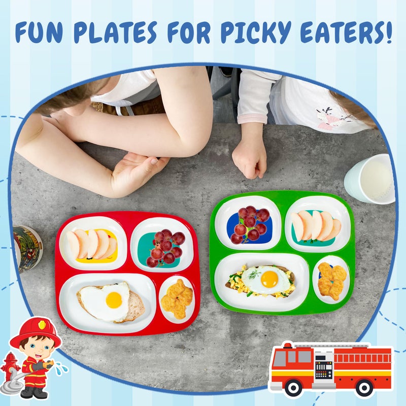 4E's Novelty Set of 4 Melamine Dinner Plates for Kids Boys - Divided Plates for Picky Eater, BPA Free, Toddler Eating Essentials, Boy Dinnerware Set - Image 3