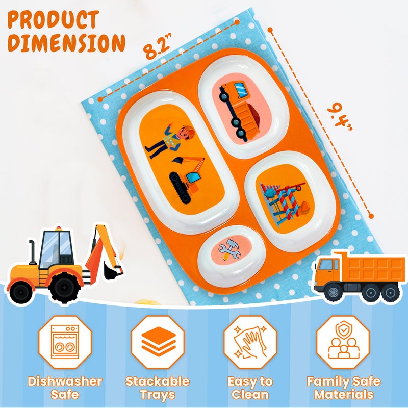 4E's Novelty Set of 4 Melamine Dinner Plates for Kids Boys - Divided Plates for Picky Eater, BPA Free, Toddler Eating Essentials, Boy Dinnerware Set - Image 4