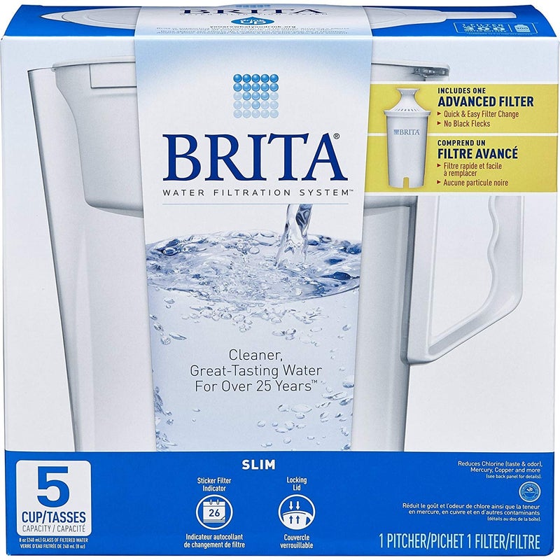 BRITA Brita Water Pitcher, Slim, Capacity, Includes One Advanced Filter, White - 5 Cup Size  - Image 1