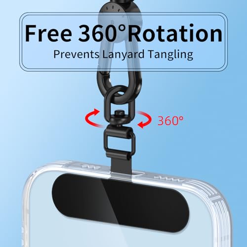 saxsion 360° Rotating Phone Tether Tab & Lanyard Connector, 44lbs Stainless Steel Phone Clip, Universal Swivel Adapter for Straps, No-Adhesive Case Insert (Fashion Silver+Black) - Image 2