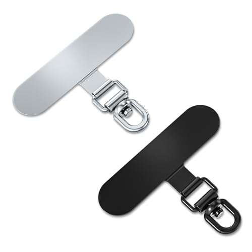 saxsion 360° Rotating Phone Tether Tab & Lanyard Connector, 44lbs Stainless Steel Phone Clip, Universal Swivel Adapter for Straps, No-Adhesive Case Insert (Fashion Silver+Black) - Image 1