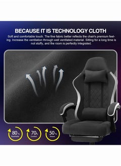 Chulovs Chulovs Gaming Chair with Footrest Fabric Office Chair with Pocket Spring Cushion and Linkage Armrests, High Back Ergonomic Computer Chair with Lumbar Support Task Chair  - Image 3
