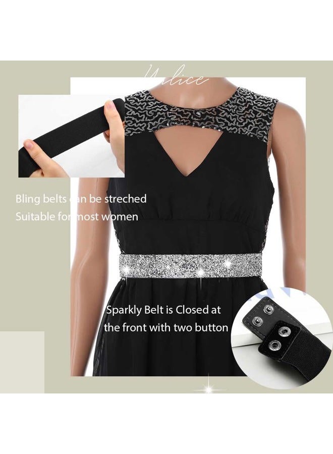 Yalice Sparkle Rhinestone Leather Belts Elastic Wide Waist Belt Bling Wedding Belts for Dress Skinny Crystal Waist Jewelry, Silver-3(90cm/35.4''), One size - Image 5