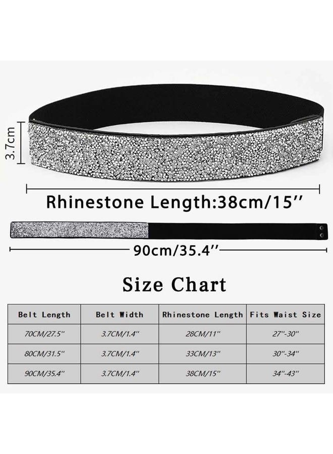 Yalice Sparkle Rhinestone Leather Belts Elastic Wide Waist Belt Bling Wedding Belts for Dress Skinny Crystal Waist Jewelry, Silver-3(90cm/35.4''), One size - Image 2