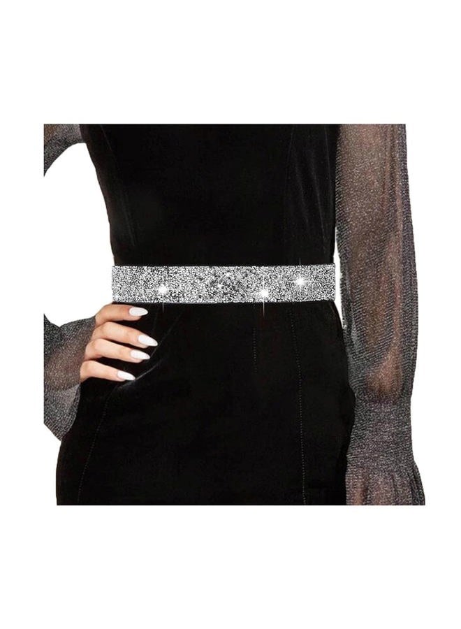 Yalice Sparkle Rhinestone Leather Belts Elastic Wide Waist Belt Bling Wedding Belts for Dress Skinny Crystal Waist Jewelry, Silver-3(90cm/35.4''), One size - Image 1