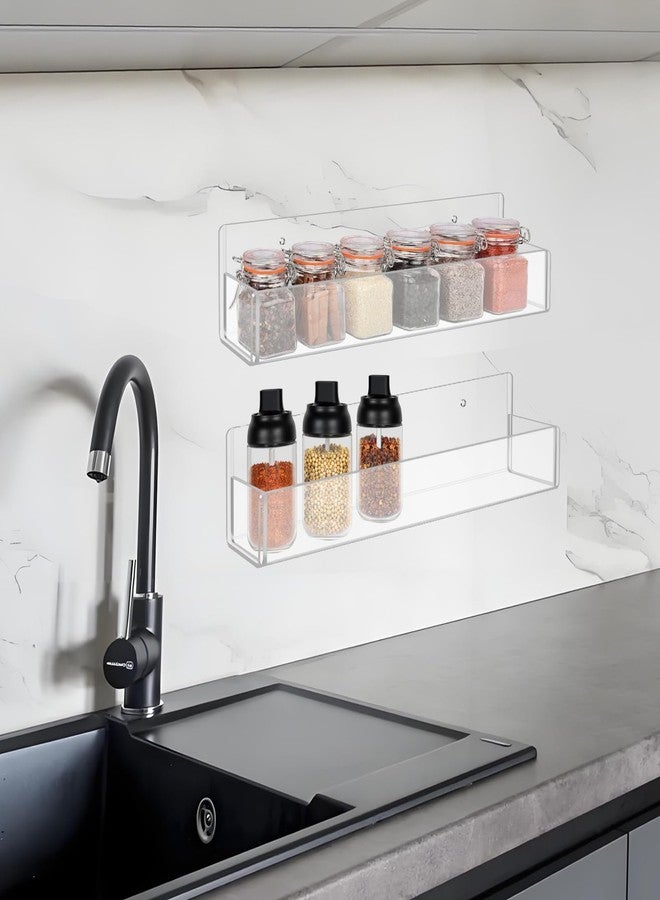 Douildhaiy Acrylic Spice Rack Wall Mount-12 Inch, Clear Spice Shelf Storage Holder, 2 Pack Hanging Seasoning Rack Organizer for Cabinet Door, Cupboard or Wall Kitchen (Adhesive or Screw) - Image 4