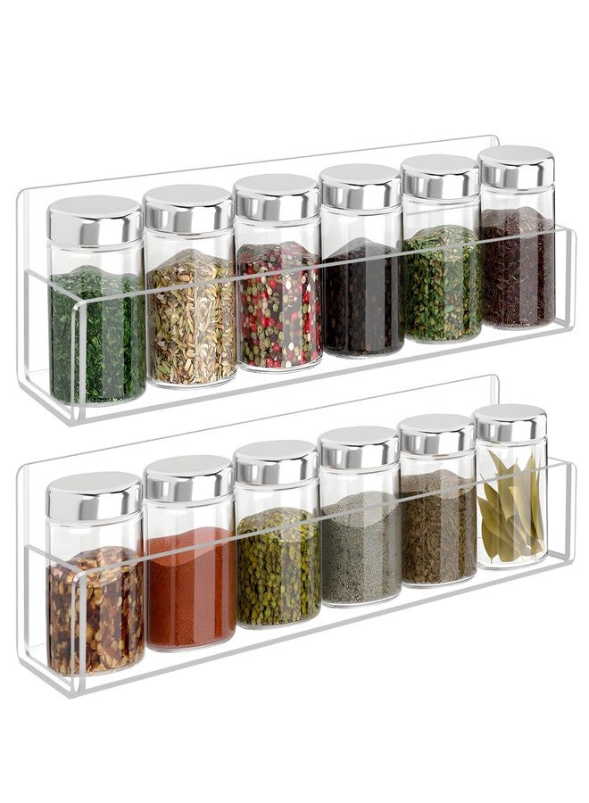Douildhaiy Acrylic Spice Rack Wall Mount-12 Inch, Clear Spice Shelf Storage Holder, 2 Pack Hanging Seasoning Rack Organizer for Cabinet Door, Cupboard or Wall Kitchen (Adhesive or Screw) - Image 1