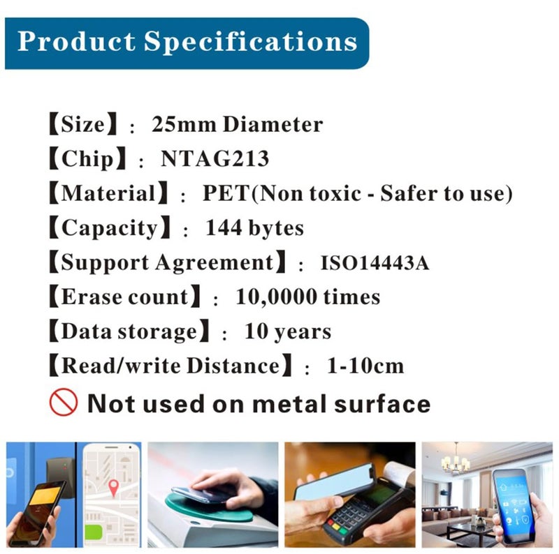 Timeskey NFC 20pcs Ntag213 NFC Chip Black Sticker Tags - 144 Bytes, Compatible with All NFC-Enabled Smartphones - Image 4
