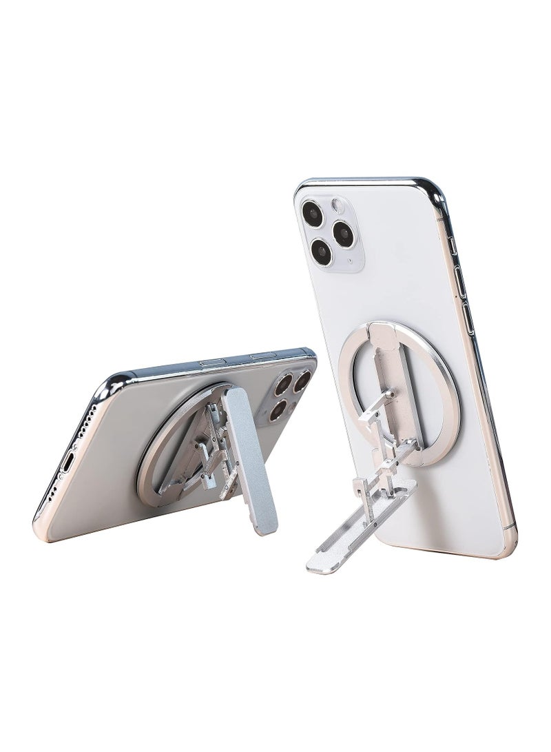 KASTWAVE Magnetic Mobile Phone Ring Holder for MagSafe, Metal Magnetic Phone Stand Phone Grip for iPhone 14/13/12 Series, Folding Universal  Adjustable iPhone Stand, Silver - Image 1