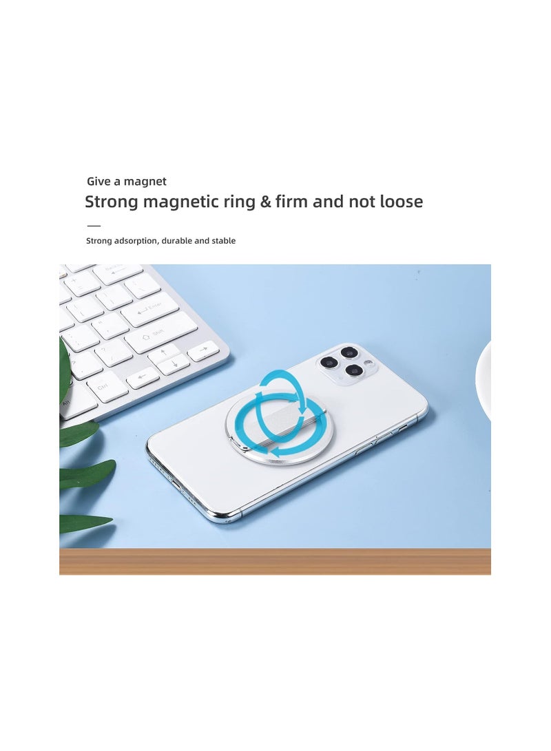 KASTWAVE Magnetic Mobile Phone Ring Holder for MagSafe, Metal Magnetic Phone Stand Phone Grip for iPhone 14/13/12 Series, Folding Universal  Adjustable iPhone Stand, Silver - Image 4