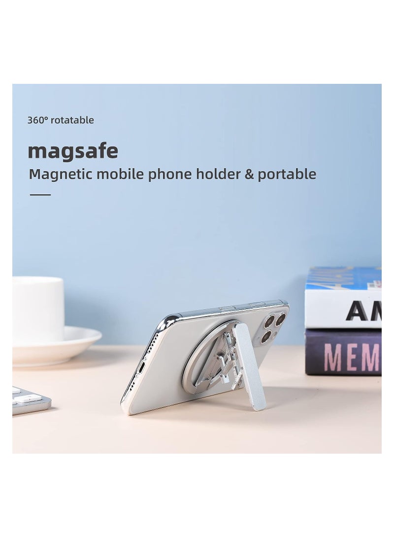KASTWAVE Magnetic Mobile Phone Ring Holder for MagSafe, Metal Magnetic Phone Stand Phone Grip for iPhone 14/13/12 Series, Folding Universal  Adjustable iPhone Stand, Silver - Image 2