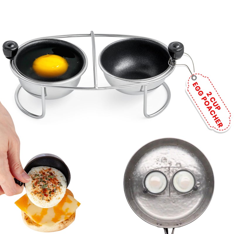 Eggssentials Egg Poacher Insert Stainless Steel Poached Egg Cooker Eggs Poaching Cup PFOA Free Egg Poachers Nonstick 625 Rack Compatible with Skillet Instant Pot Pressure Cooker 2 Poached Cups