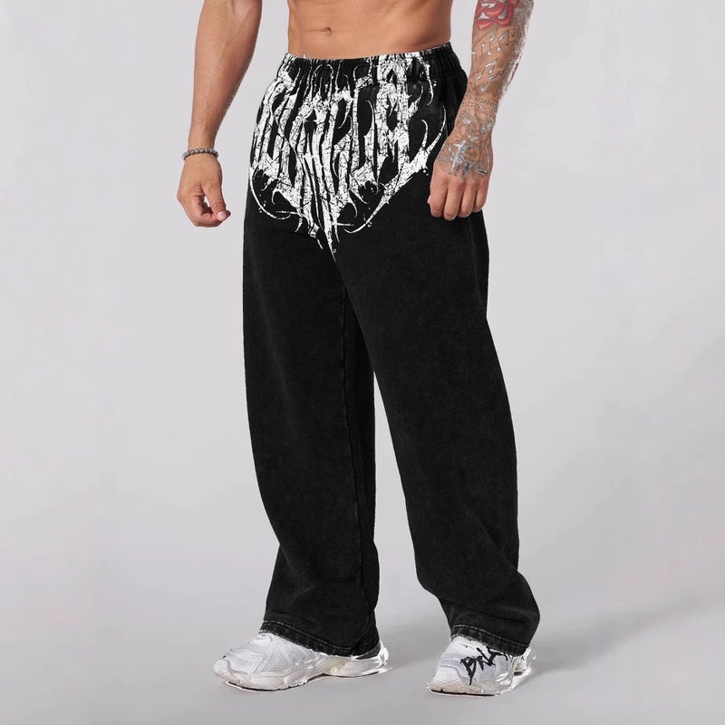 Youngla American New Mens Sports Pants Jogging Sports Muscle Fitness Casual Pants Loose Straight Pants Black - Image 2