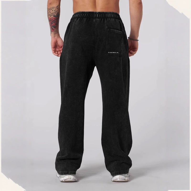 Youngla American New Mens Sports Pants Jogging Sports Muscle Fitness Casual Pants Loose Straight Pants Black - Image 3