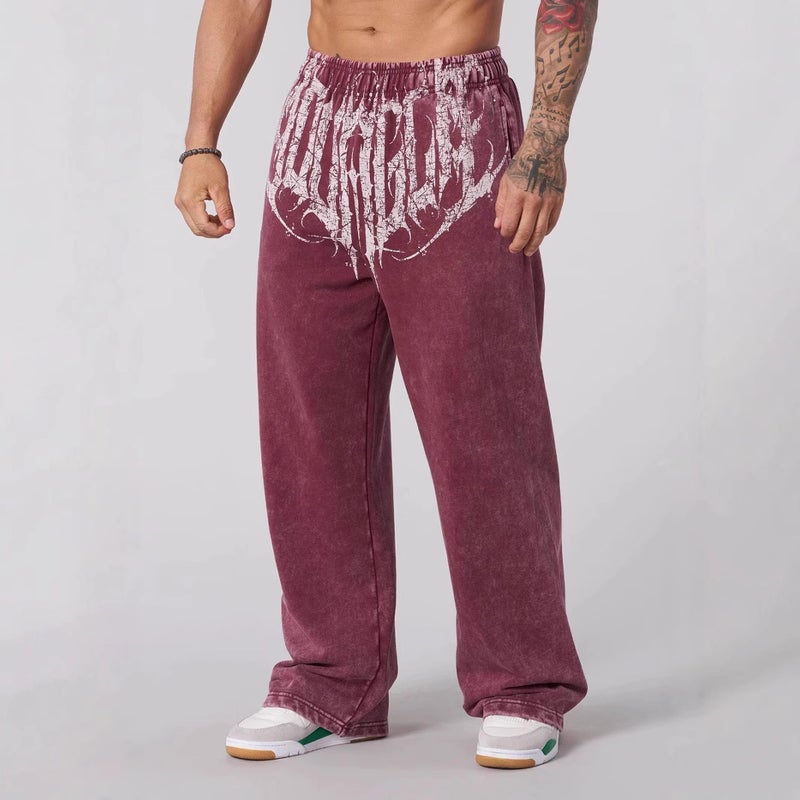 Youngla American New Mens Sports Pants Jogging Sports Muscle Fitness Casual Pants Loose Straight Pants Black - Image 5