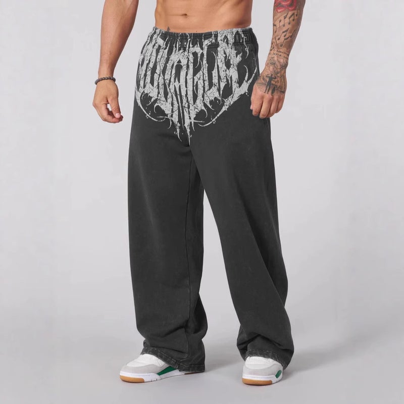 Youngla American New Mens Sports Pants Jogging Sports Muscle Fitness Casual Pants Loose Straight Pants Black - Image 4