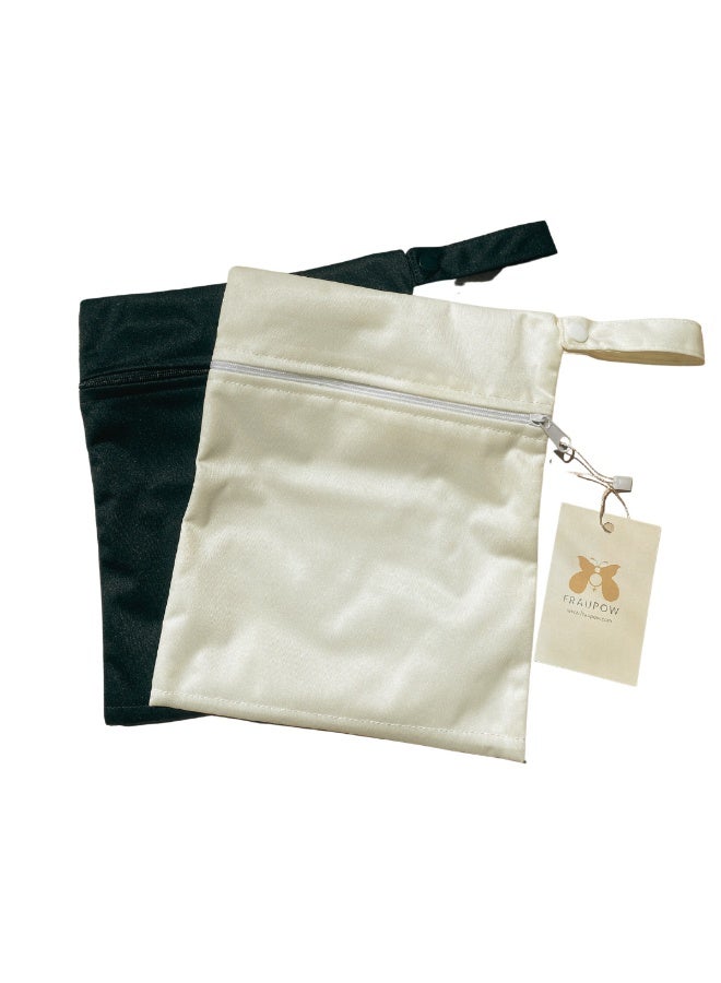 Fraupow Wet & Dry Bag | Pack of 2 | Award Winning Waterproof Reusable Cloth Diaper Bag & Breast Pump Accessory Storage | Washable Zipper Pouch with Cotton Towel | Includes Midwife Consultation - Image 3