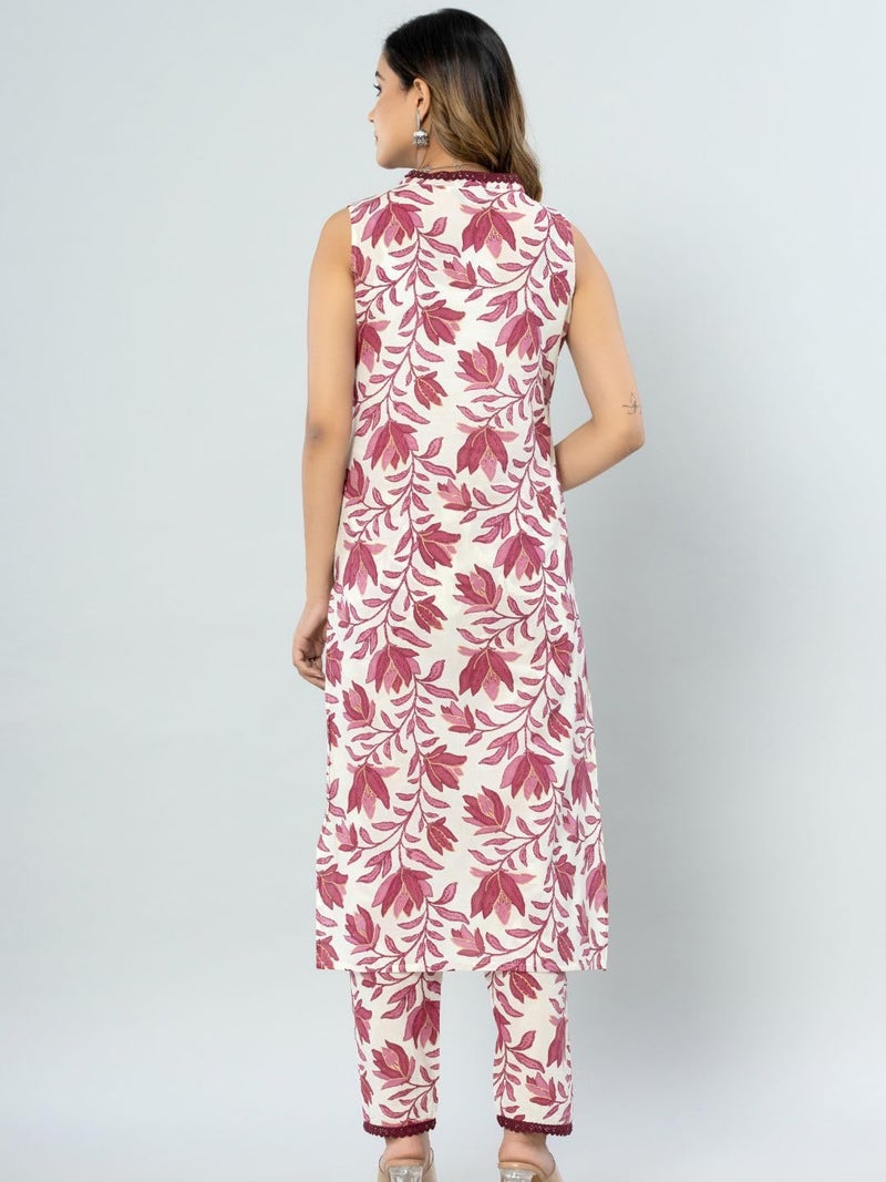 rytras Women's Cotton Printed Straight Kurta and Pant Set(Maroon,L) - Image 2