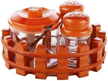 Nabhya Complete Dining Table Set of Pickle Jars, Salt and Pepper Dispenser, Toothpick Holder and Spoon Holder(Wooden Look Design, Plastic) (Table Top) - Image 5