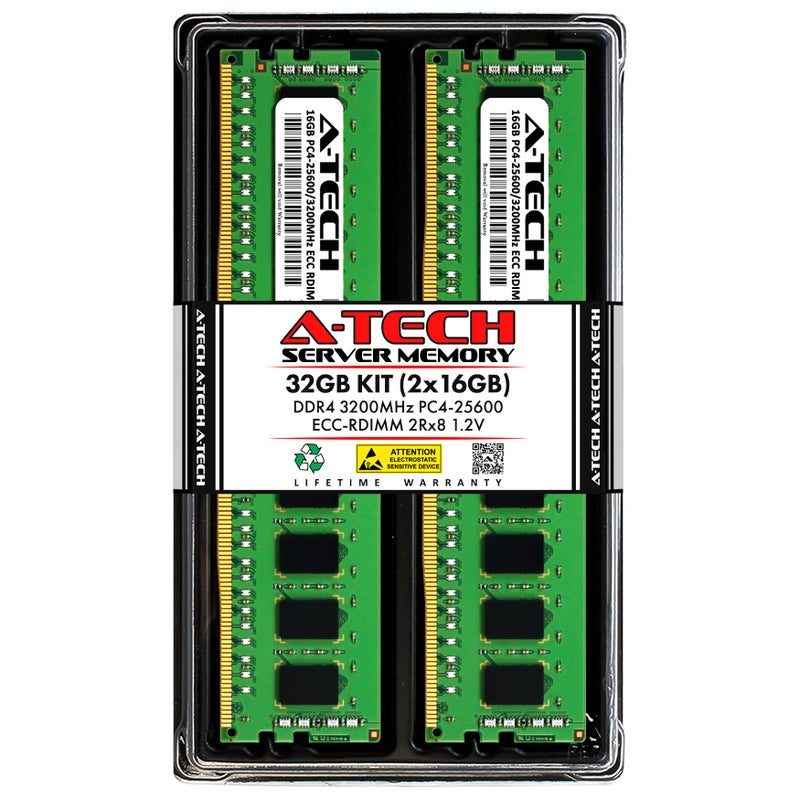 A-Tech 32GB Kit (2x16GB) DDR4 3200MHz PC4-25600 ECC RDIMM 2Rx8 1.2V Dual Rank Registered DIMM 288-Pin Server & Workstation RAM Memory Upgrade Modules (A-Tech Enterprise Series) - Image 1