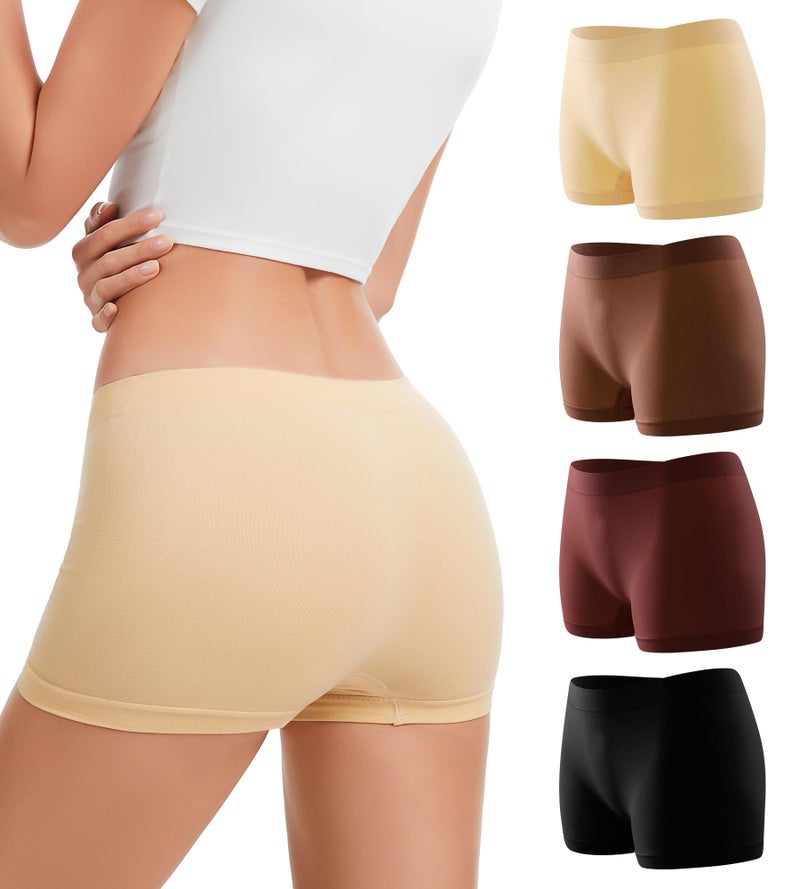 dmuveo Boys Shorts Underwear For Womens Seamless Briefs Panties Full Coverage Boyshort Ladies Soft Stretch Boxer 4 Pack Plus Size 7, Large - Image 1