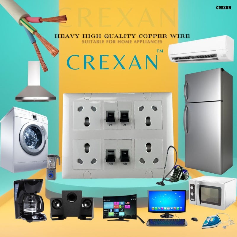 Crexan Extension Board 240 Volts 3 Pin 6A16Amp and 15002500W with 16 Amp Socket 4nos with Safety Shutter16 Amp MCB 4nos 25 Sqmm 3 Core White Copper Wire 2500A 6A Small Plug 4 Meter - Image 2