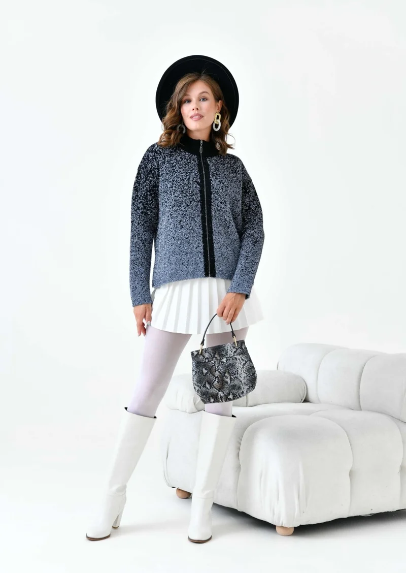Garmi Women's Zipper Detail Cardigan Gray Black