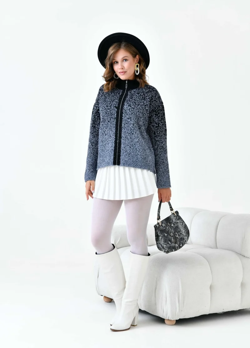 Garmi Women's Zipper Detail Cardigan Gray Black