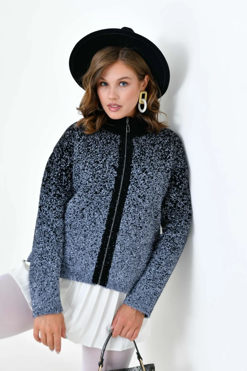 Garmi Women's Zipper Detail Cardigan Gray Black