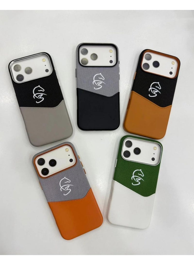 Mr.Gadgets compatible For iPhone 17 Pro Max 6.9-Inch Premium Two-Tone Leather and Fabric Hybrid Protective Cover Stylish Slim Anti-Scratch Back Modern Practical Design (White & Green) - Image 3