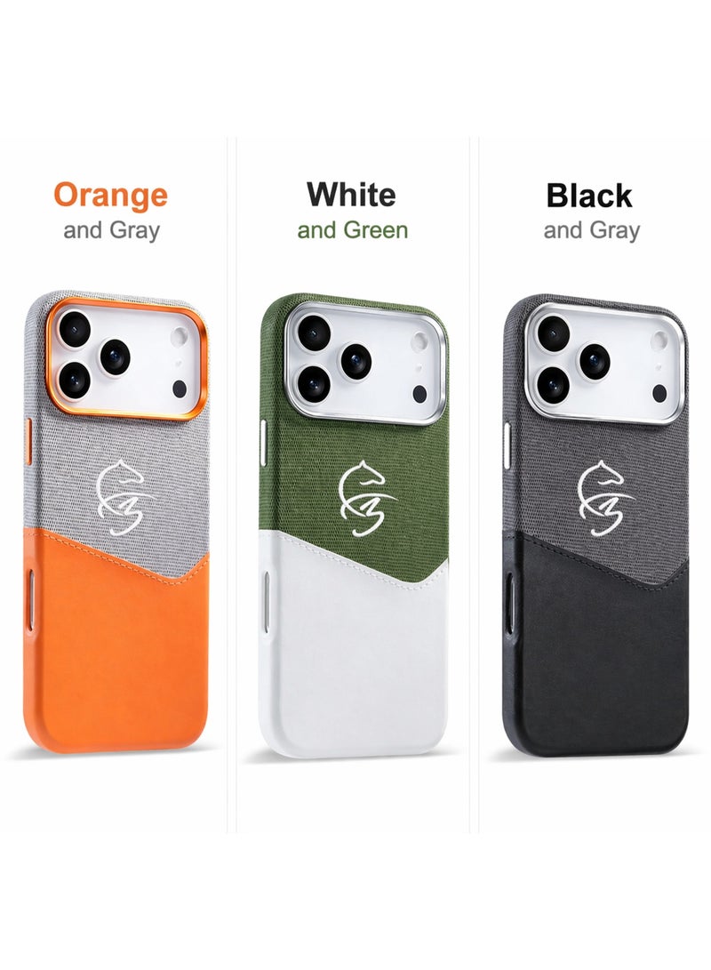 Mr.Gadgets compatible For iPhone 17 Pro Max 6.9-Inch Premium Two-Tone Leather and Fabric Hybrid Protective Cover Stylish Slim Anti-Scratch Back Modern Practical Design (White & Green) - Image 2