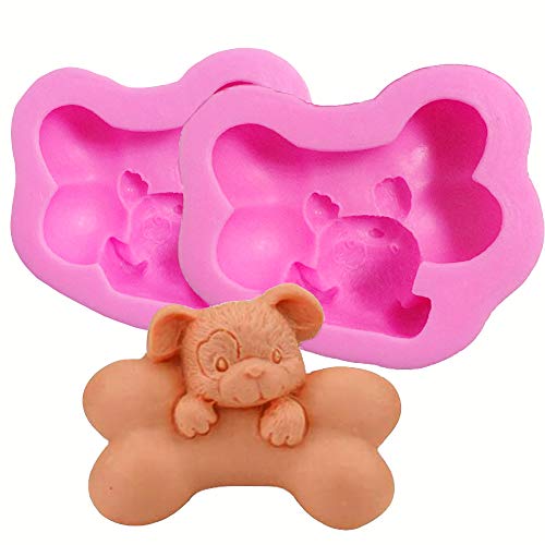 HengKe 2 Pieces 3D Puppy Dog Soap Molds, Food Grade Chocolate Icing, Biscuit Decor, Polymer Clay Fondant Cake Baking Moulds - Image 1