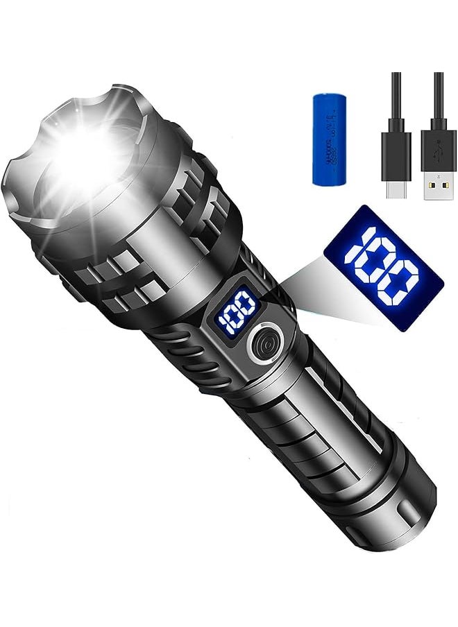 PROMASS Flashlights High Lumens Rechargeable,Super Bright Flashlight,Zoomable Handheld Powerful Flash Light with 5 Light Modes, IPX6 Waterproof,Power Display for Camping Hiking Emergencies Outdoor Searching 
