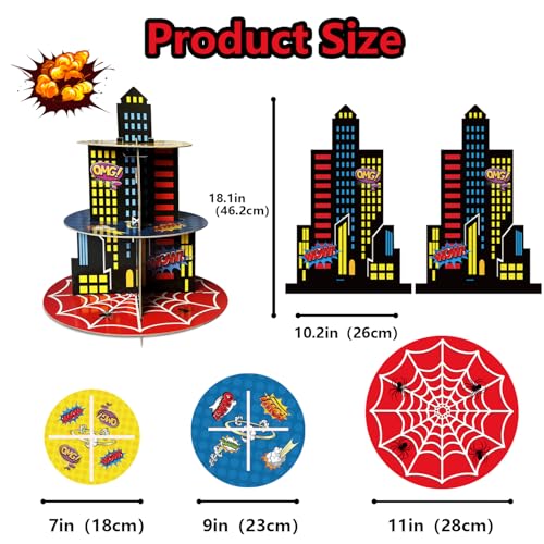 Hipoxa 2 Pack Hero Birthday Party Supplies Cupcake Stands 3Tier Building Cardboard Cupcake Holder Dessert Display for Spider Birthday Party Decorations - Image 3