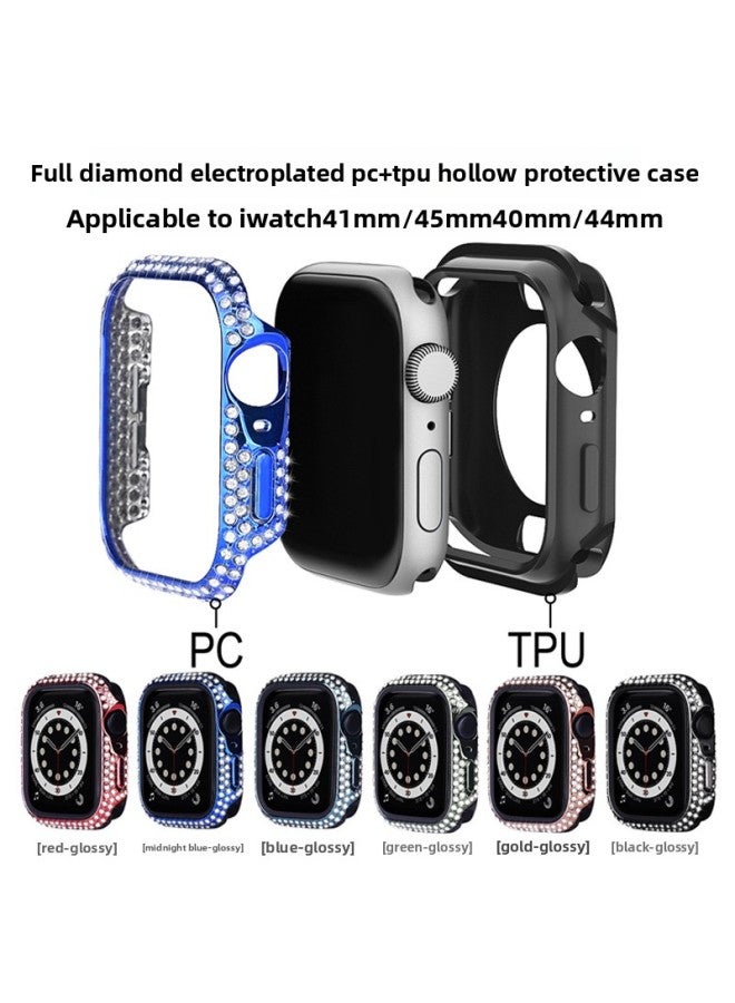 For Iwatch8 For Apple Watch Case Full Drill Electroplated PC + TPU Hollow For Apple Watch Half Bag Protective Case-Color:Green-Exterior Dimension:41mm 【Carton】】 - Image 2