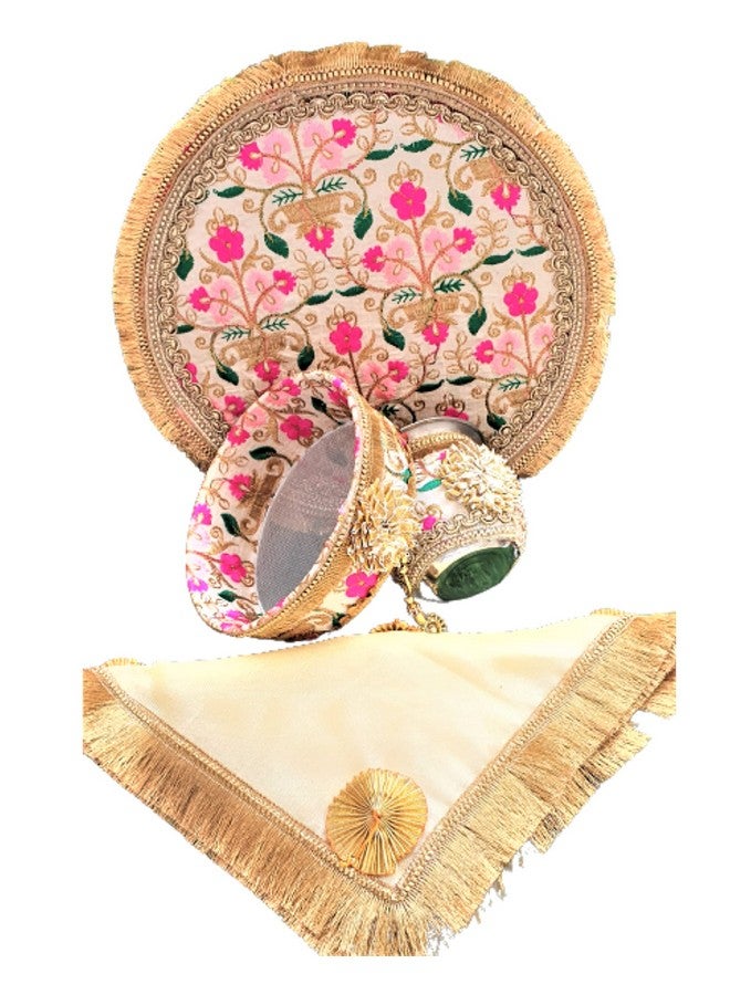 Artonezt طقم صينية كارووتشاوث المطرزة يدويًا من آرتونيت (صينية، كلاش، شالني، غطاء صينية، ديفي صغيرة، ديا) صواني بوجا لكاروا تشاوث بوجان ديوالي نافراتري فارالاكسمي لاكشمي غانيش آرتي - Image 5