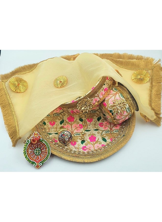 Artonezt طقم صينية كارووتشاوث المطرزة يدويًا من آرتونيت (صينية، كلاش، شالني، غطاء صينية، ديفي صغيرة، ديا) صواني بوجا لكاروا تشاوث بوجان ديوالي نافراتري فارالاكسمي لاكشمي غانيش آرتي - Image 1