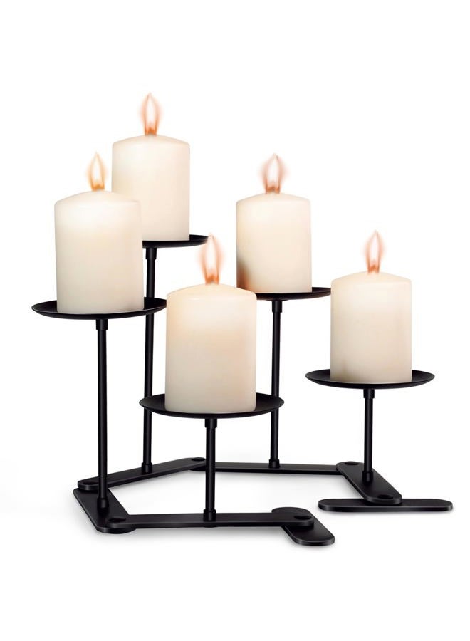 Lifyzoon Black Iron Candelabra Candle Holder: Adjustable Fireplace Candelabra Candle Holder - Centerpiece Candle Holder Stand Decor for Pillar Candle - Image 1
