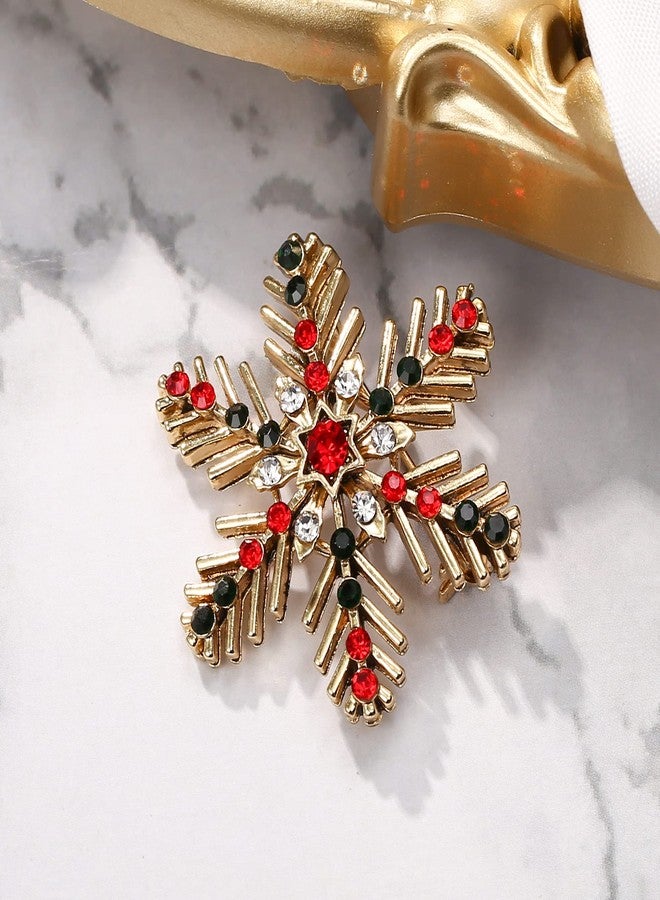 بريلوف بروش ندفة الثلج الشتوية من بريلوف، مزين بالكريستال، هدية أنيقة للنساء، متعدد الألوان، بلون ذهبي. - Image 2