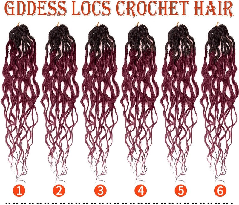 SuyiIRL Burgundy Faux Locs Crochet Hair For Black Women Soft Locs 24 Inch Goddess Crochet Hair Curly Ends Dreadlocks Boho Style Synthetic Braiding Hair Extensions (6 Packs 72 Strands,1b/BUG) - Image 4
