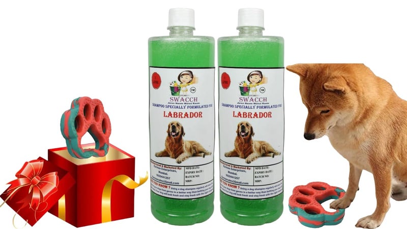 swacch Labrador Dog Shampoo + Paw Shape I Rubber Dog Toy for Training and Interactive I Durable & Safe I Combo Pack I 2 Litre Neem Alovera - Image 1