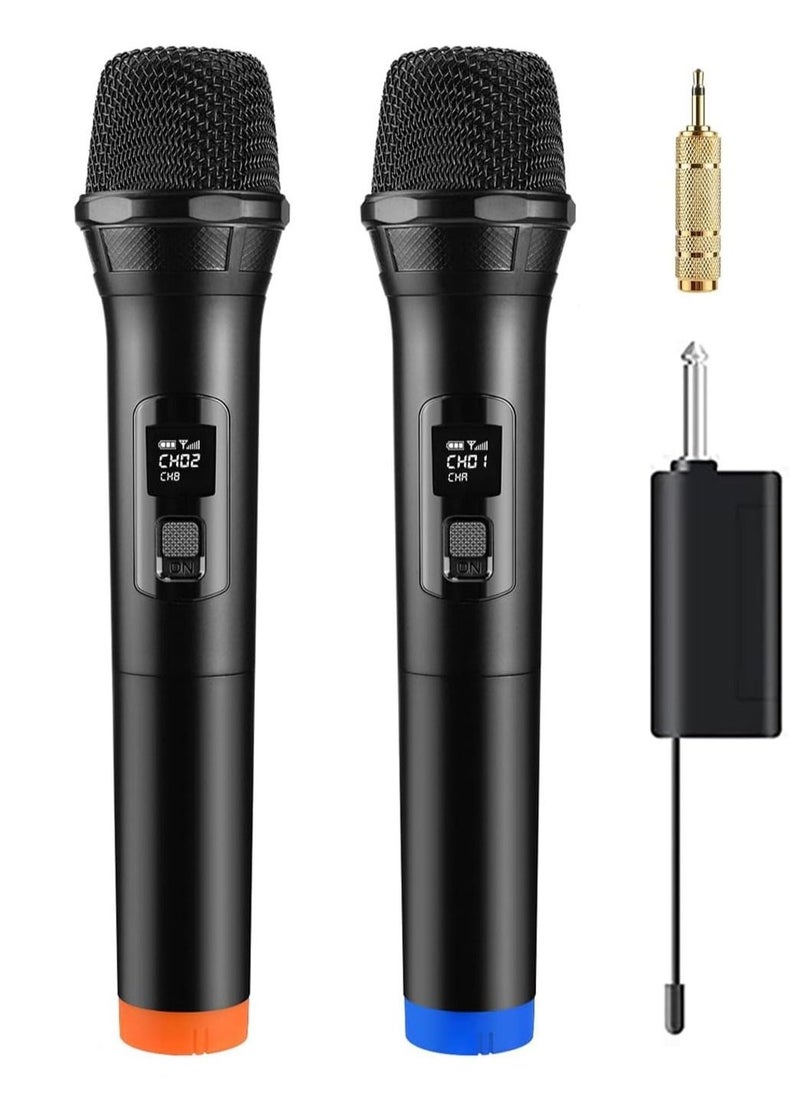 ELTRAZONE 2 pack Wireless Unidirectional Microphone HAndheld Mic With Receiver 1/4 Output For Conference/Weddings/Church/Stage/Party/Karaoke, (Duel Cordless) (Black) - Image 1